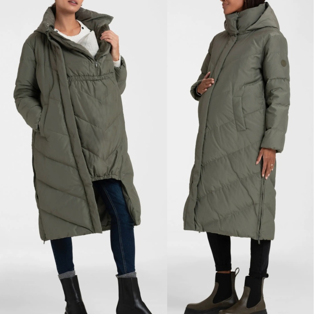 Seraphine Adena 3-in-1 Long‎ Chevron Puffer Maternity Coat Khaki Green US 8 NEW